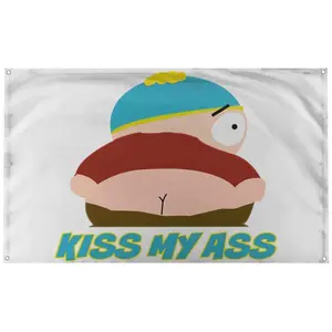 South Park Cartman Tapestry Funny Cartoon Wall Art 40x60 Inch for Home Dorm Bedroom Decor Kiss My Ass Design Durable Room Decoration 30X40In