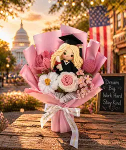 Custom Crochet Graduation Bouquet Class of 2026 Gift, Handmade Flowers with Graduate Doll, Cute Senior Grad Keepsake