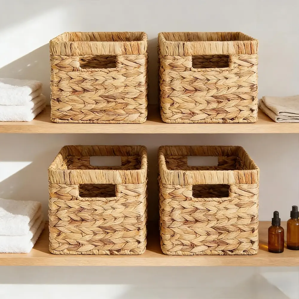 Natural Wicker Storage Baskets, Wicker Basket, Baskets For Organizing, Storage Basket With Built-in Handles, Water Hyacinth Shelves, Gifts, Shelf Baskets