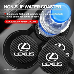 2Pcs Car Emblem Water Cup Pad Auto Logo Anti-Slip Coasters Car Decorations Interior Decoration Accessories For Lexus GS IS LS500h ES260 ES300h RX350h NX260 UX260 LM LC RZ450e TX RC CT200h GX550 LX600 LX570 NX350 HS250