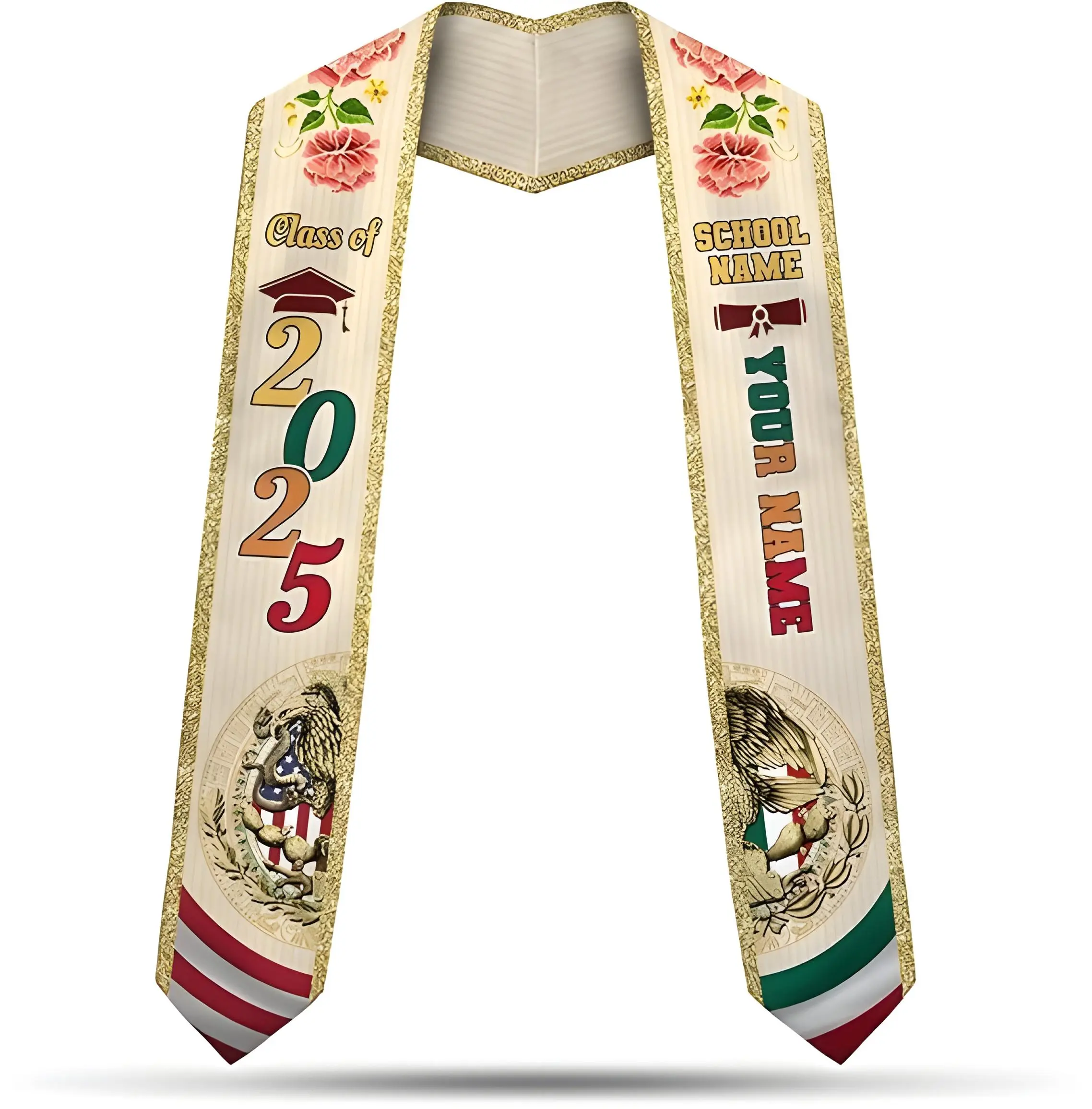 Customized Mexican Graduation Stole 2025, Mexico Graduation Stole Class of 2025, Mexican Sash for Graduation Gift
