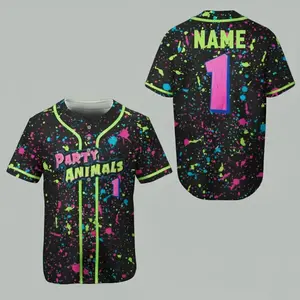 Custom Name Number Party Animal Baseball Jersey Pink Black Funny Monkey Team Matching Shirt