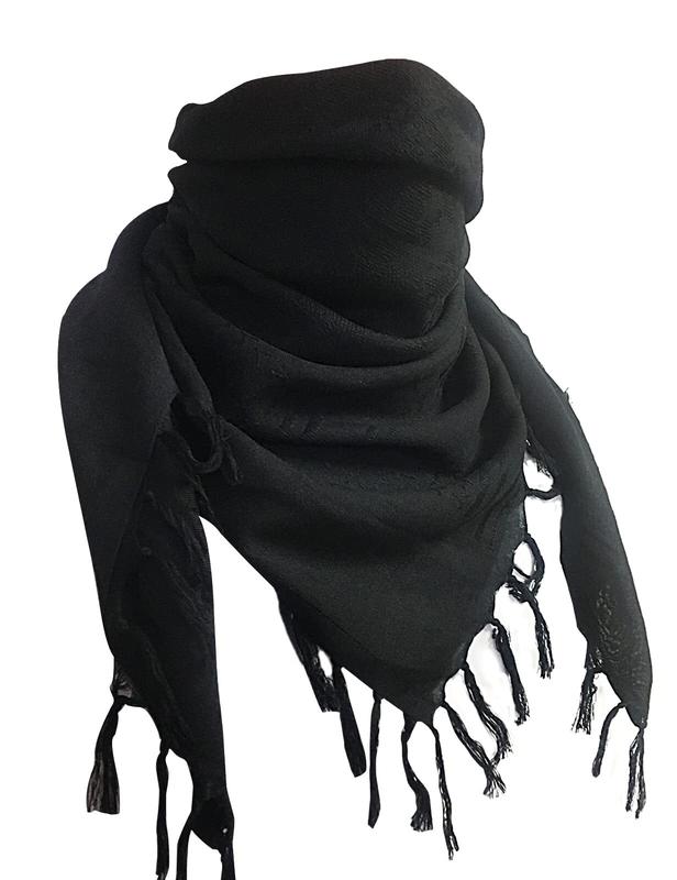 LOLAT Cotton Shemagh Scarf Military Tactical Desert Keffiyeh HeadScarf Arab Wrap Outdoors Tassel Scarves for Men and Women (Black Camo)