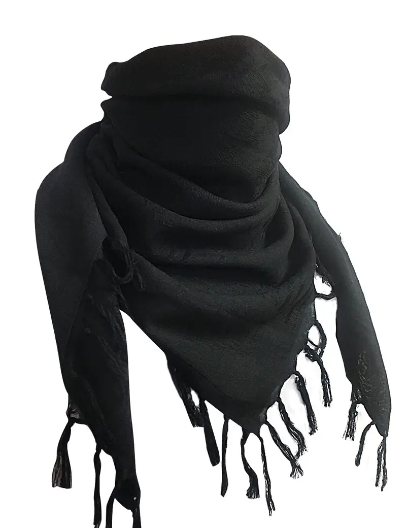 LOLAT Cotton Shemagh Scarf Military Tactical Desert Keffiyeh HeadScarf Arab Wrap Outdoors Tassel Scarves for Men and Women (Black Camo)