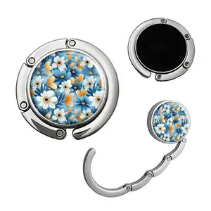 Blue Floral Foldable Carry Purse Hook,Womens Bag Purse Hanger,Purse Holder Handbag Hanger Desk Table Bag Hooks for Women Bag