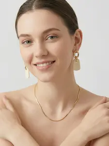 Women's Pendant Earrings, 14k Gold Plated Cream Resin Square Dangle, Hypoallergenic Lightweight Jewelry, Party Gift