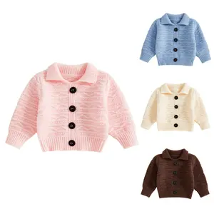 Kids Toddler Girls Cardigans Sweater Long Sleeve Chunky Button Up Lapel Collar Knitwear Warm Outwear Coat Tops Fall Winter Outfit
