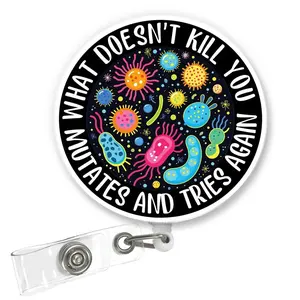 What Doesn’t Kill You Mutates Badge Reel - Science Humor Retractable ID Holder for Lab Tech & Medical Staff E3G