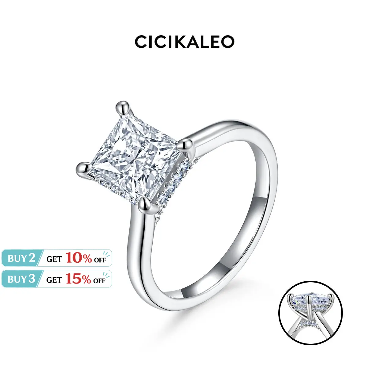 CICIKALEO 2CT Princess Cut Moissanite Rings for Women 18K Gold Plated Lab-Created Engagement Wedding Gift for Her R2 #Summervibes