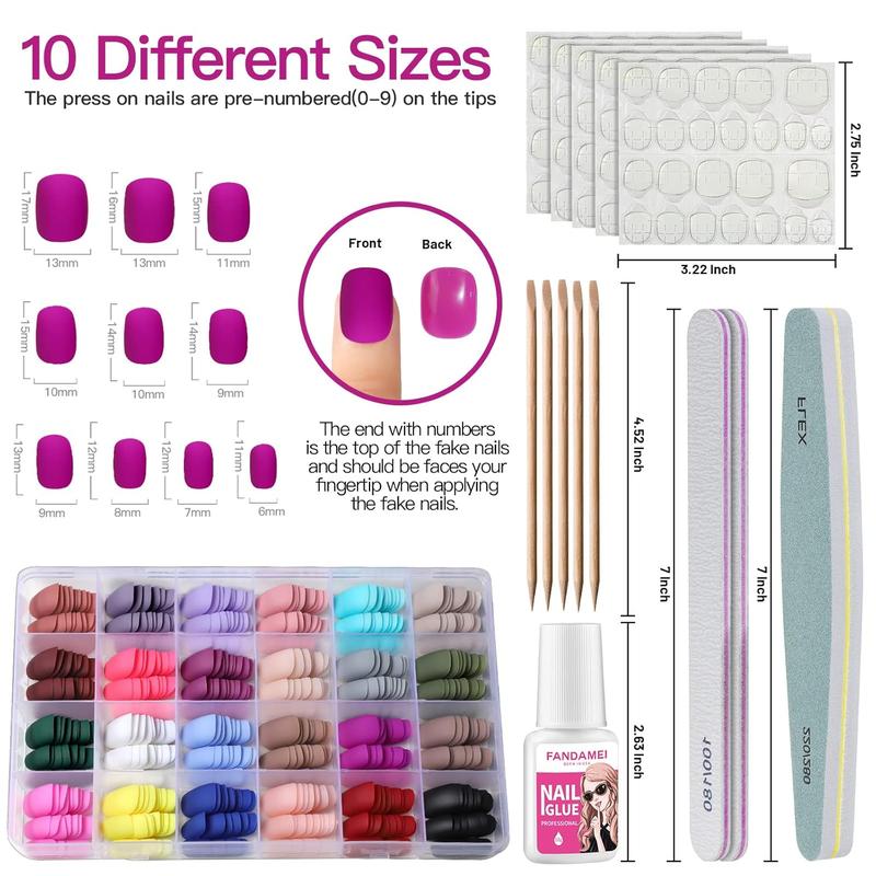 Short Press on Nails, 24 Packs 576PCS Short Round Press on Nails Matte, Acrylic Small Fake Nails Full Cover, Matte Glue on Nails with 7g Nail Glue, 24 Color False Nail