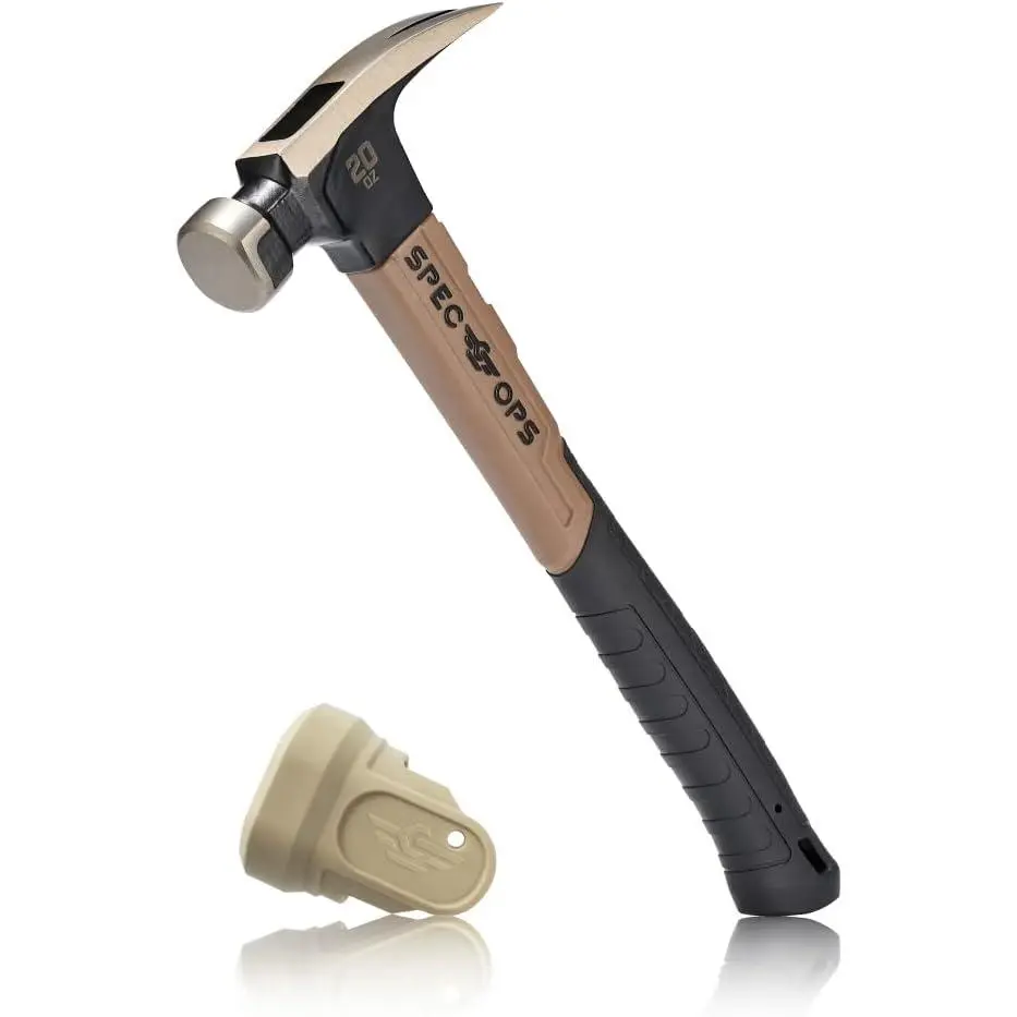 Spec Ops Tools Fiberglass Hammer for Framing, Carpentry & Demolition, Rip Claw, Shock-Absorbing Grip, 13 Inch Handle 20 Oz with Soft Mallet Cap