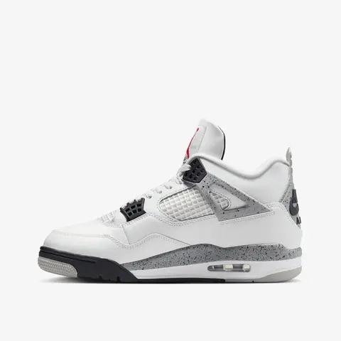 NIKE Men's Air Jordan 4 Retro OG 'White Cement' (2025) Round Toe White Leather Basketball Shoes - Air Cushioning, Black Detailing, Fashionable Sports Shoes, 2025 Retro Fresh, Gym, All Seasons, Casual Daily Wear Athletic Footwear