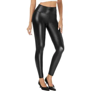 Women's Faux Leather Leggings Tummy Control, High Waist Pants Leggings Depot, PU Stretchy Pleather Pants Yoga Tights