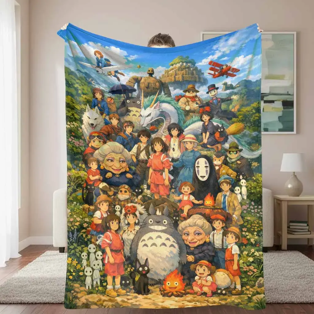 Fantasy Cartoon Flannel Throw Blanket 60x80in Large Adult Size Forest Creatures Print Magical Adventure Design Ultra Soft Warm Lightweight Breathable Anti-Pilling Flannel Blanket for Sofa Bed Couch Bedroom Cozy Home Bedding