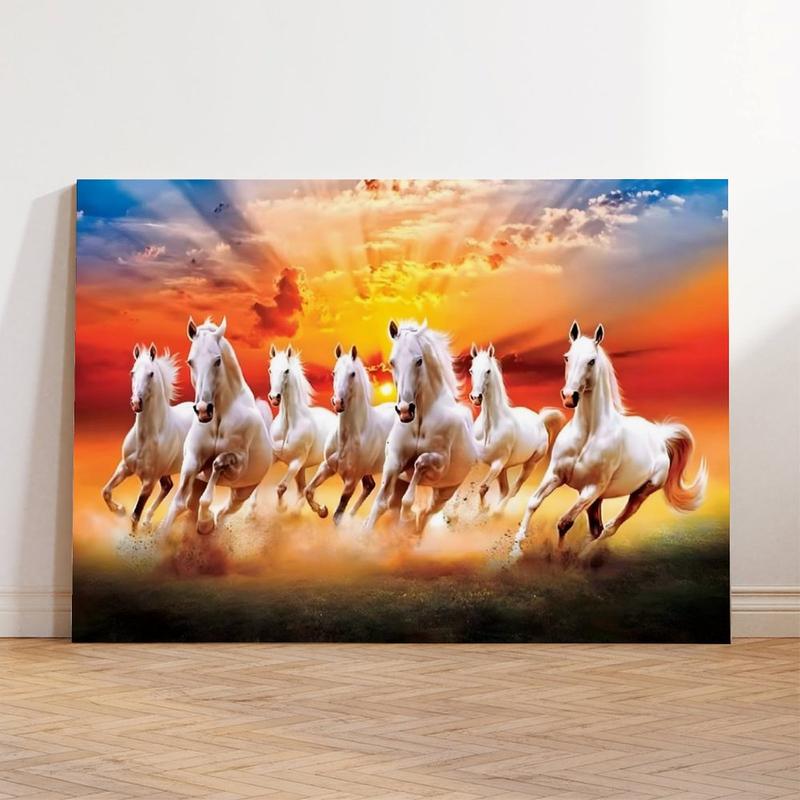 Wall Art Horse Pictures Seven Lucky Running Wild Horses Canvas Poster for Bedroom Office Sports Landscape Decor Modern Home Decoration Artistic