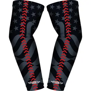 Exxact Sports 1 Pair Compression Arm Sleeves for Men Women, Breathable Baseball Arm Sleeve Football Sleeves Youth Adult - (Black Baseball Flag)
