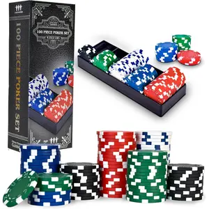 Elbow Room Games 100-Piece Poker Chip Set with Tray – Casino Style Plastic Chips for Texas Hold'em, Blackjack & Home Game Nights