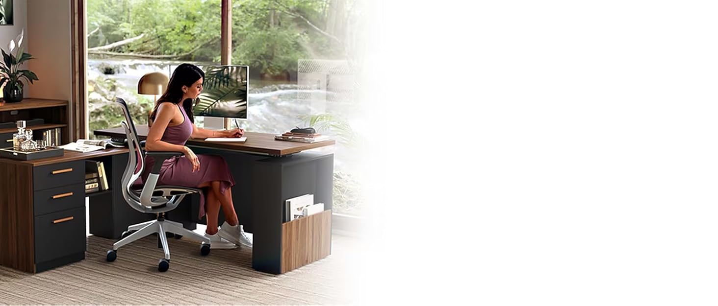 ModernMate 71" L-Shaped Executive Auto-Adjust Distraction-Free Multi-Drawer Computer Workstation Desk, White Rattan Drawers, Engineered Wood Top, Base File Cabinet, Built-In Ports, Privacy Panel, Easy Install for Home & Office, Auto-Adjust Computer Workst