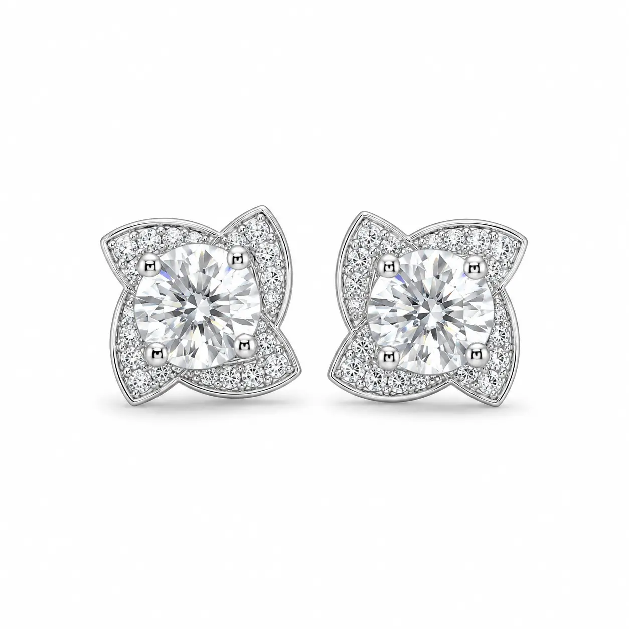 EWZ-01-LuxeStone Clover Moissanite Stud Earrings - 0.5CT, D Color, VVS1 Clarity, Hypoallergenic Stainless Steel Costume Jewelry, Earrings Stud