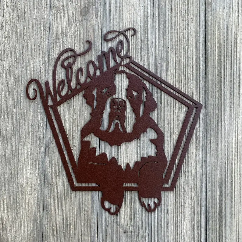 St Bernard Welcome Metal Sign Cutout - Welcome St Bernard Powder Coated Metal Wall Art - Dog Lover Home Decor