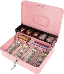 Cash box with money tray and lock, cash box for kids, Locking Cash Box with Lock, Money Box with Cash Tray, Lock Safe Box with Key, Money Savings Organizer, Suitable for cashier box 11.8"x9.45"x3.54