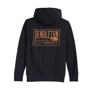 Pendleton Men's Original Western Graphic Logo Long-Sleeve Pullover Hoodie - Casual Cozy Cotton-Polyester Sweatshirt, Stylish All-Seasons Menswear Top, Black, Small, Casual Cozy Sweatshirt