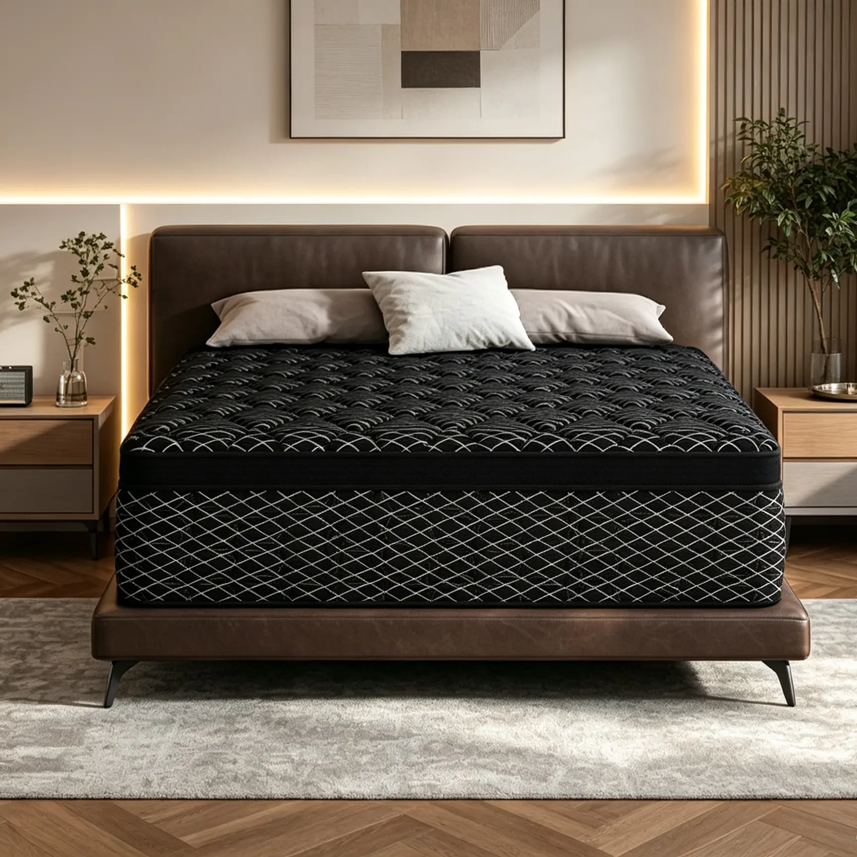 8/10/12/14 Inch Twin Full Queen King California King, Hybrid Mattress in a Box Fiberglass-Free Memory Foam with Individually Wrapped Pocket Springs, Zoned Back Support for Pressure Relief, Motion Isolation, Breathable Knit Cover, Medium-Firm , Black