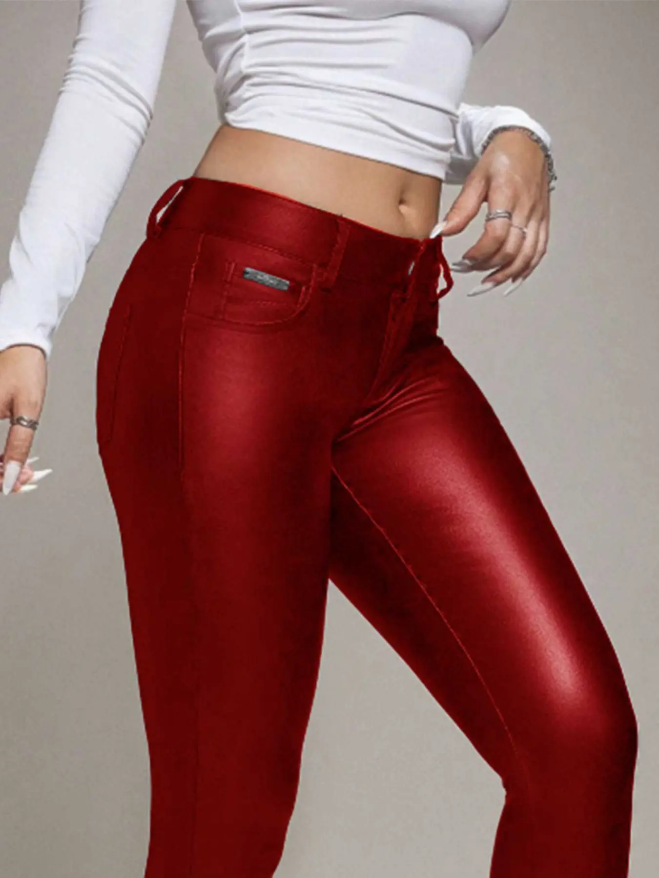 Women's Solid Color Shiny High Waist Pants, All Season Trousers, Fashion Chic Casual Comfy Fit Skinny Pants for Daily Outdoor Wear, Ladies Bottoms for All Seasons, Elegant
