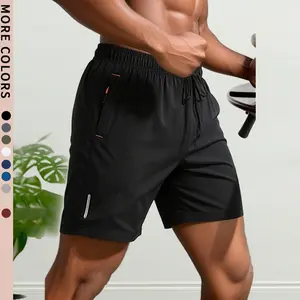Men’s outdoor  reflective strip print fitness shorts—quick-drying,  running training  with zippered pockets and a geometric pattern; athletic fit; summer sports running