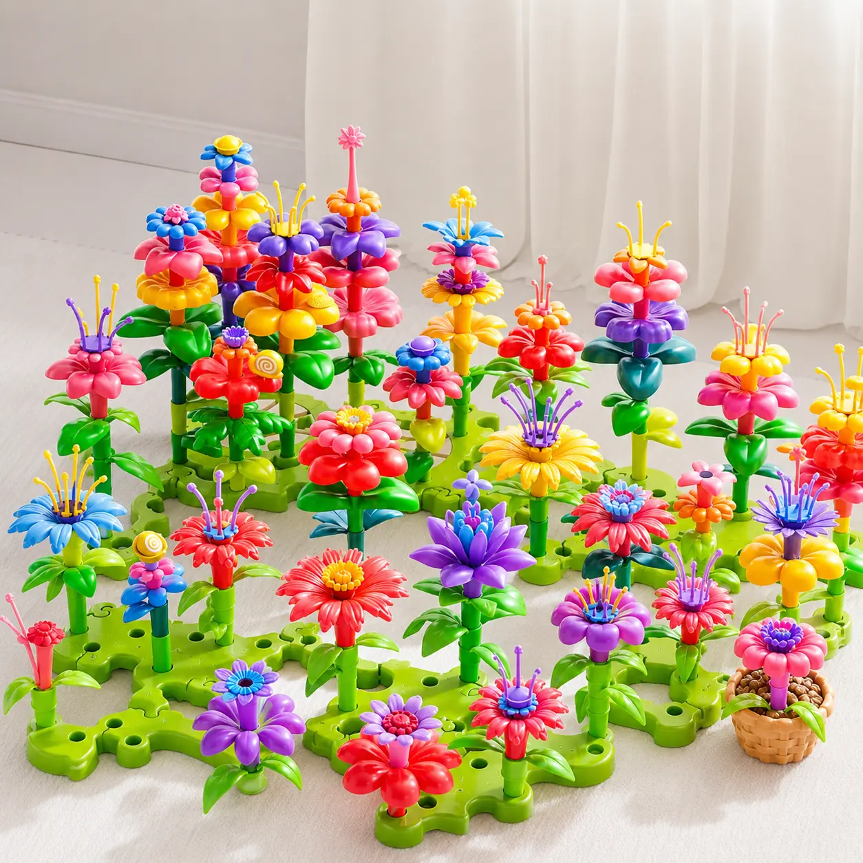 Garden-Themed Building Block Toy for Kids Ages 3-4,Easy-to-Splice Educational Assembly Toy Focused on Training Hands-On Skills,Imagination&Logical Thinking,Built-In Sensory Fidget Function to Relieve Kid's Daily Anxiety,Birthday Gift for Children