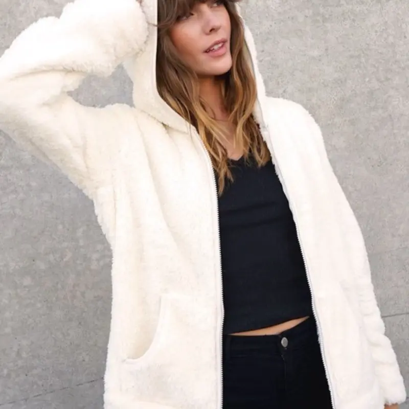Teddy Jacket - Cozy Fuzzy Hooded Zip-Up with Pockets for Women