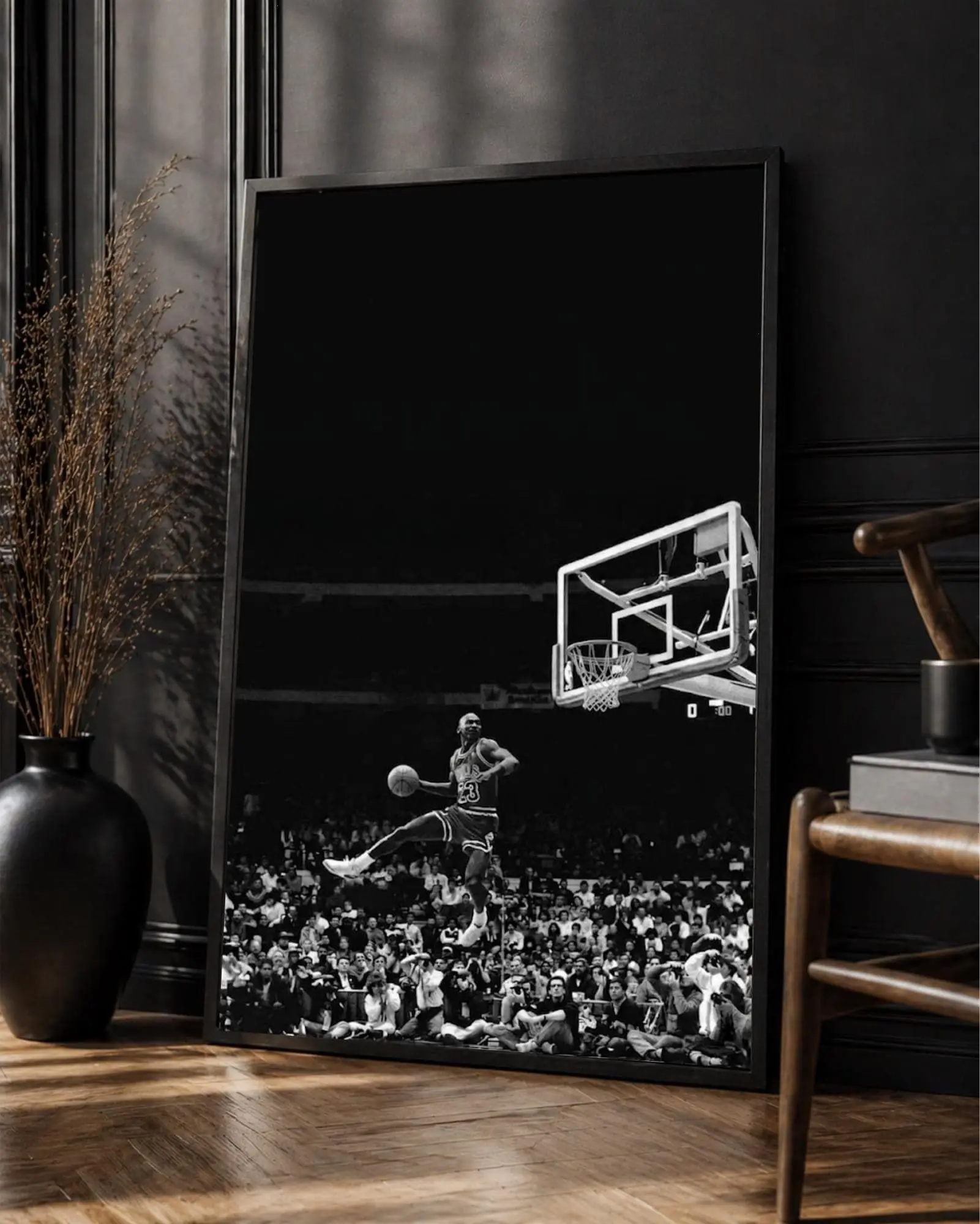 [Sale Off To 40%] [UNFRAMED] Michael Jordan Dunk Poster, Black and White Basketball Legend Wall Art