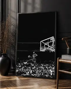 [Sale Off To 40%] [UNFRAMED] Michael Jordan Dunk Poster, Black and White Basketball Legend Wall Art