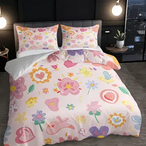 Three-piece Set - Adorable Animal and Flower Printed Bedding, Including One Quilt Cover and Two Pillowcases (without Quilt Insert). Suitable for Bedrooms and Guest Rooms, Available in Various Sizes. Made of 100% Polyester, Machine Washable.