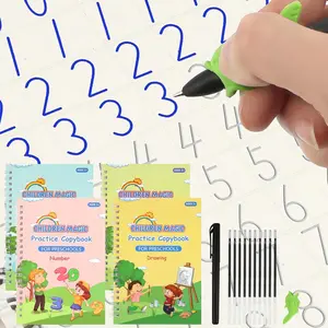 Grooved Writing Books for Kids 3-5, Magic Grooved Writing Practice for Kids, Reusable Grooved Handwriting Workbooks Practice for Kids Learn to Write, Children's Magic Copybooks 4 Pack