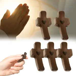 5 Pcs Cross My Heart, Encouragement Gift Small Wooden Cross Handheld Pocket Cross With Mesh Bag Fingertip Stress Relief Religious Gifts For Christians Prayer Church Gift Birthday Graduation