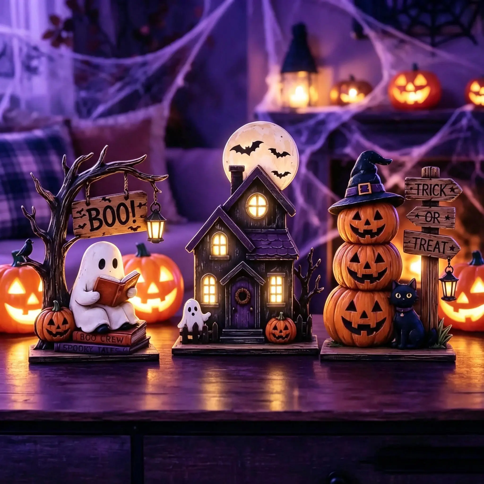 Halloween 3pcs Tiered Tray Decor Set, Ghost & Pumpkin Wooden Shelf Decor, Spooky House Tabletop Decorations, Farmhouse Fall Home Decor, Halloween Centerpiece, Cute Ghost Gift