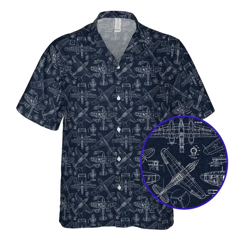 Aviation Hawaiian Shirt, Airplane Gift, Pilot Button Up, WWII enthusiasts, military fans