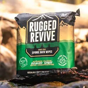Rugged Revive Rinse-Free Bath Sponge - Lightweight Aloe Vera Infused Sponge Bath Wipes - 25 Sponges - Zero Compromise - Rinse-Free Convenience