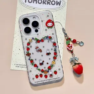Strawberry Bunny iPhone Case with Charm - Protective Cover for Smartphones, Includes Charms for Fun and Style