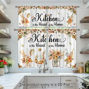 2pcs - Polyester - 2D Flat Autumn Floral Kitchen Curtain Valance Set Farmhouse Rustic Orange Vintage Autumn Leaves Pumpkin Botanical Art Pole Home Decor Cafe Office Living Room Bedroom Dining Room Decoration, 2D Flat casual party high ceiling room decor