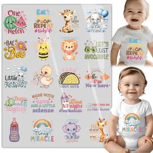 20 Sheets Baby Iron on Transfers - Cute DTF Transfer Ready to Press Onesie Decorating Kit Making Heat Patches Stickers for Bibs DIY Crafts T-Shirt Clothing