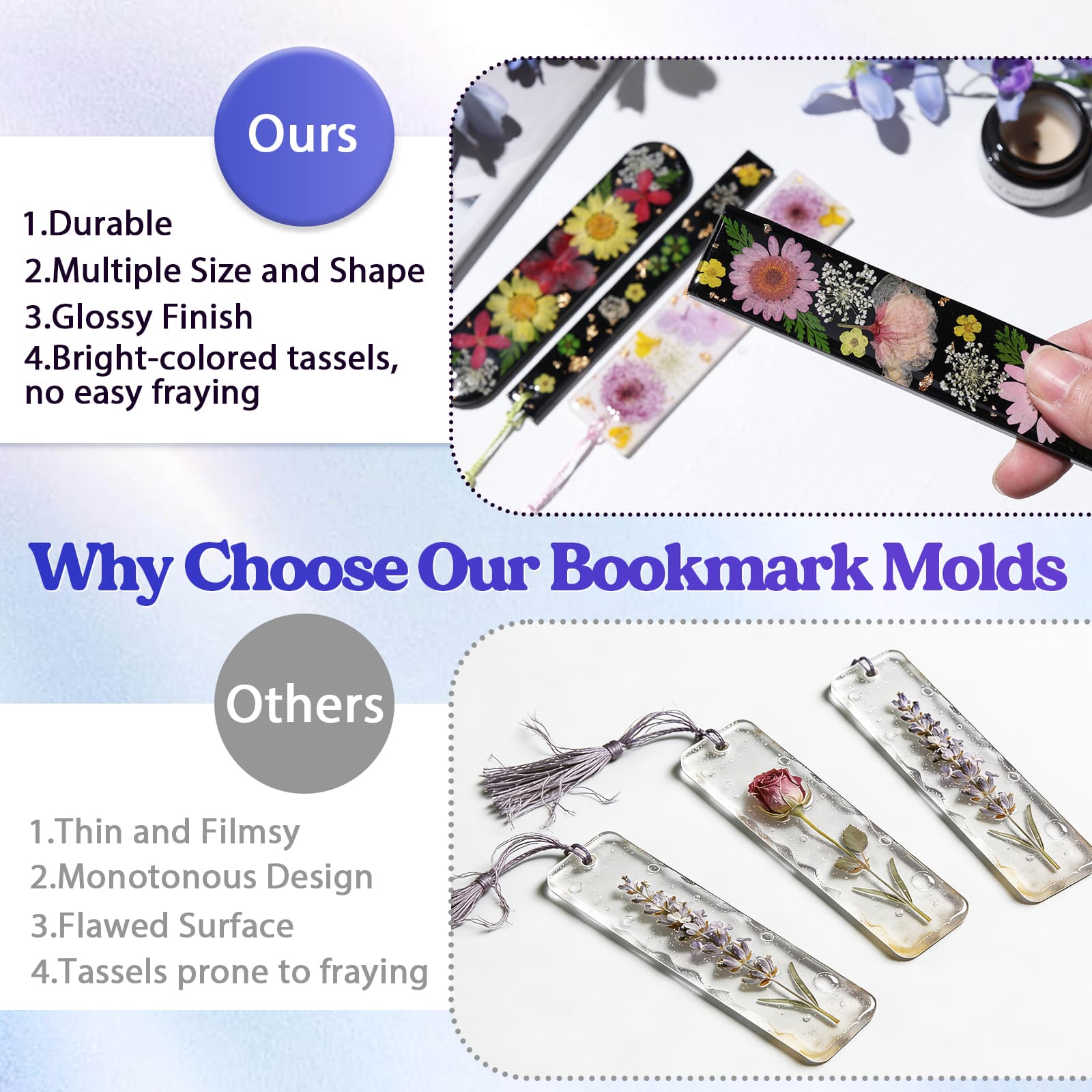 3-in-1 Silicone Bookmark Molds Set - 3 Shapes with 20Pcs Tassels for Epoxy Resin, Bookmark Resin Molds Silicone for DIY Handmade Bookmarks & Personalized Gifts - LET'S RESIN
