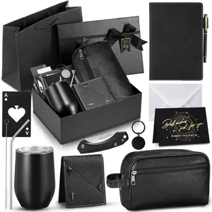 13 Pcs Birthday Gifts for Men Thank You Gift Baskets 12 oz Stainless Steel Tumbler Leather Toiletry Bag for Him Valentine's Day Christmas for Dad, Boyfriend, Husband, Brother