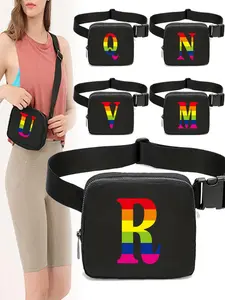 LGBTQ+ Letters Pattern Fanny Pack, Casual Versatile Zipper Sling Bag for Women, Outdoor Sports Waterproof Phone Organizer, Women's Crossbody Bags