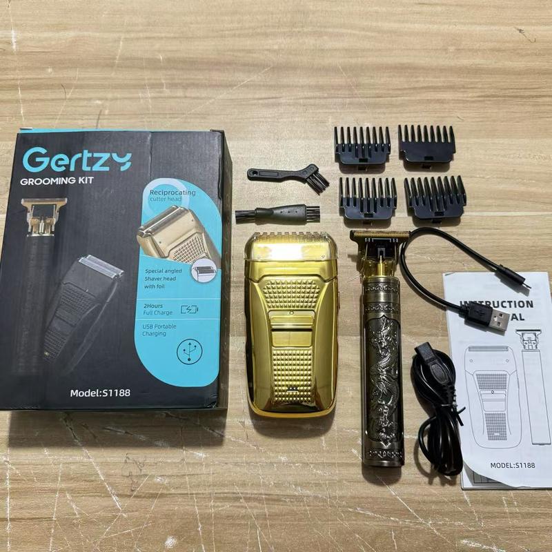 Men's Electric Razor 2-in-1 - Gold Trimmer & Shaver, USB Rechargeable for Precision Sideburn & Facial Grooming - Portable Travel Design - Perfect Father's Day Gift