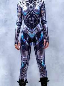 Women's Futuristic Cosplay Bodysuit, Jumpsuit, Night Glow Stage Costume, Cyberpunk Style, Halloween Party, Unique Role Play Dress, Print