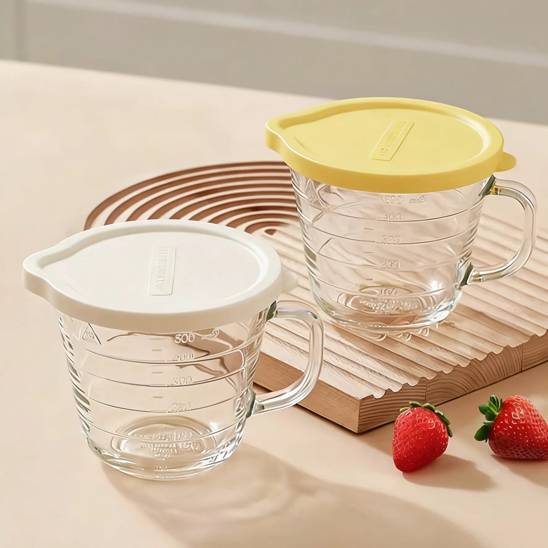 Kitchen Gadgets Cooking Baking Measuring Cup with Scale - Thick Food-Grade Glass, Heat-Resistant, Microwave-Safe, Lidded - Ideal for Breakfast Milk