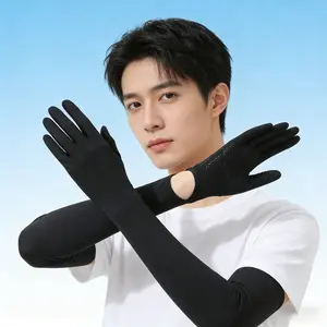 2 Pairs Full-Finger Open-Tip Non-Slip Ice Silk Arm Sleeves, Touchscreen-Compatible Connected-Finger Breathable Ice-Cool Sun Protection Sleeves, Full-Finger All-Encapsulating UPF50+ Sun Protection Gloves