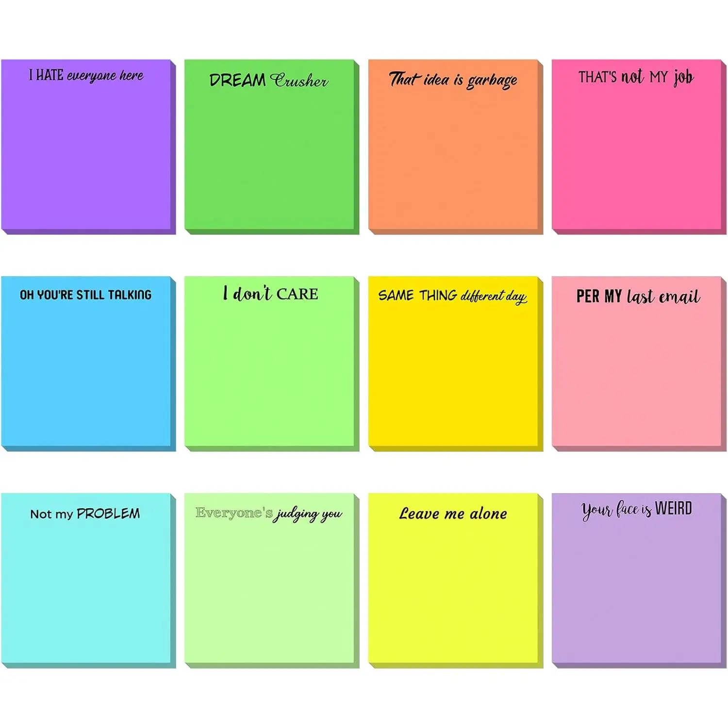 12 count Funny Sticky Notes with Saying for Office Work Snarky Note Pads Sucks Complaining Quotes Vibrant Negative Passive Office Notepads Memo Pad for Colleague Supplies 3 x 3 Inch(Stylish Style)